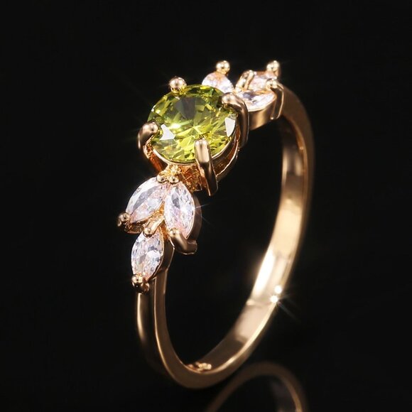 💞 Flower Olive Green Round Marquis Gemstone Zircon Rings for Women, PD129 - Picture 1 of 9